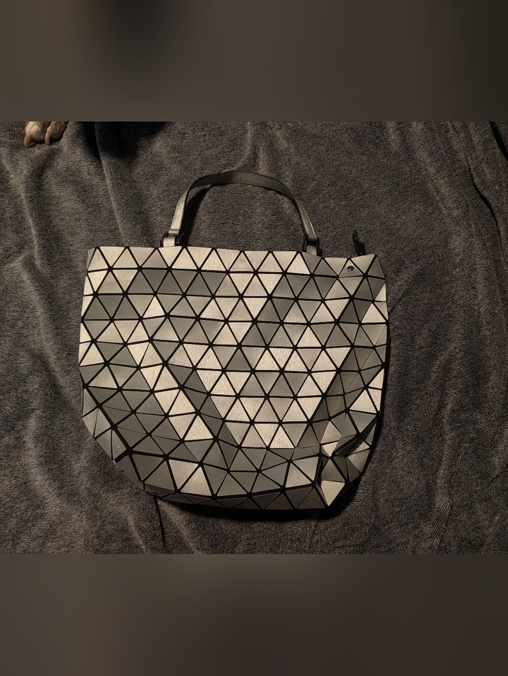 Source Unknown Geometric Triangle Tote in Metallic Silver and Black